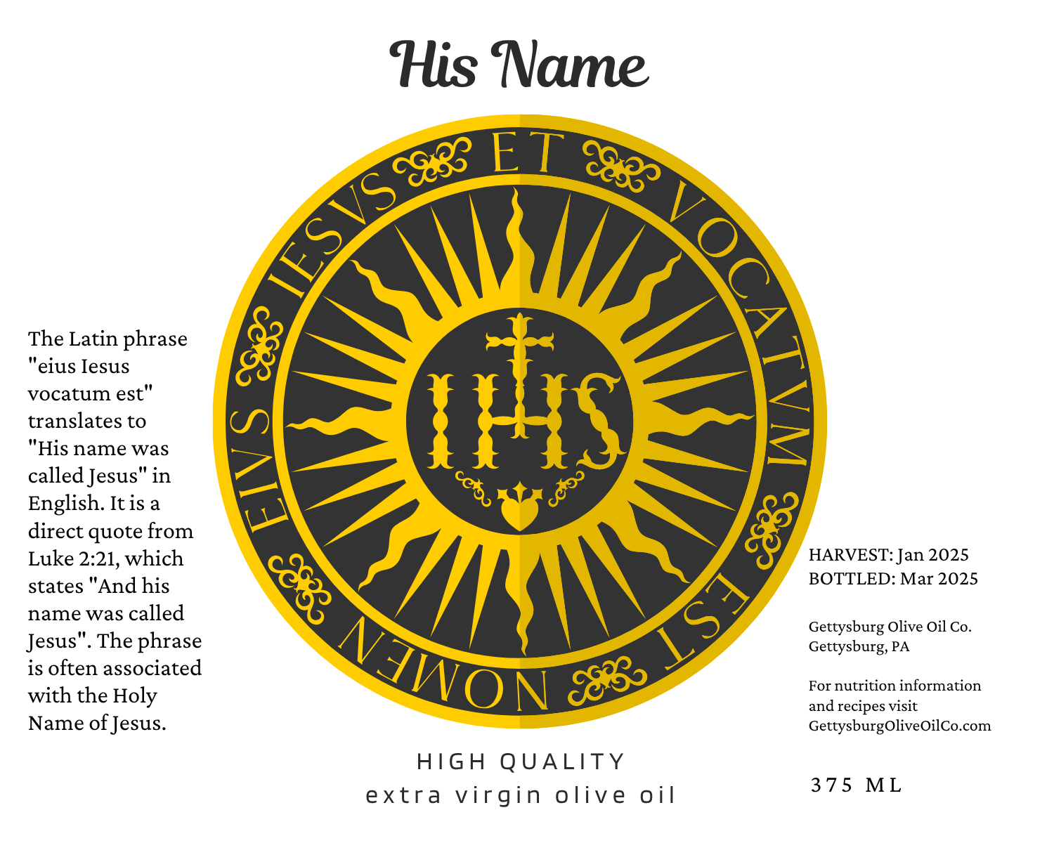 Name of Jesus Extra Virgin Olive Oil