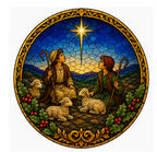 Catholic Olive Oil premium extra virgin olive oil branding with a circular stained-glass style Christmas illustration featuring Mary, Joseph, and baby Jesus with a star above, plus the text 'CHRISTMAS BLESSINGS' and 'Joy, Health and Blessings.'.