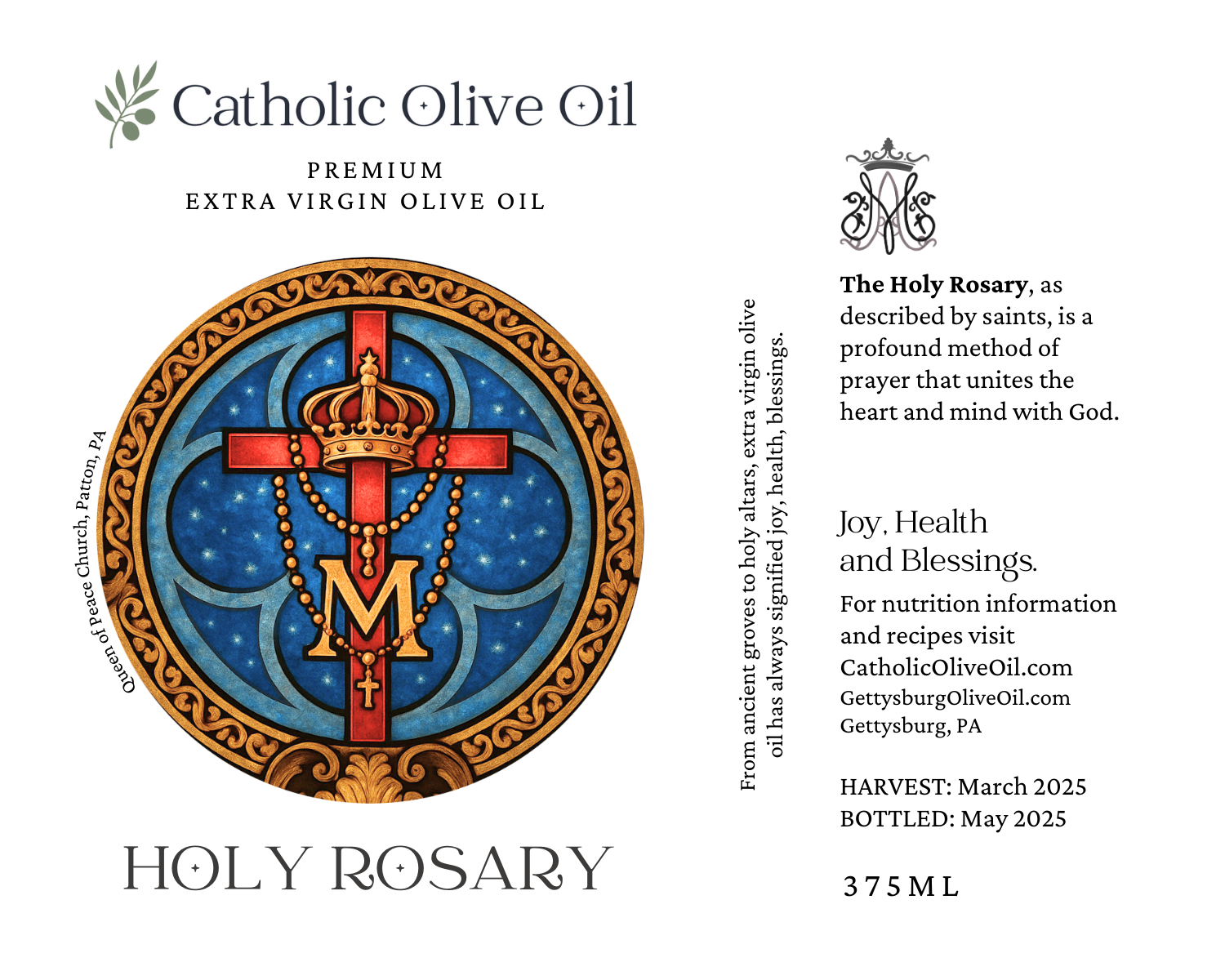 Holy Rosary Olive Oil Label