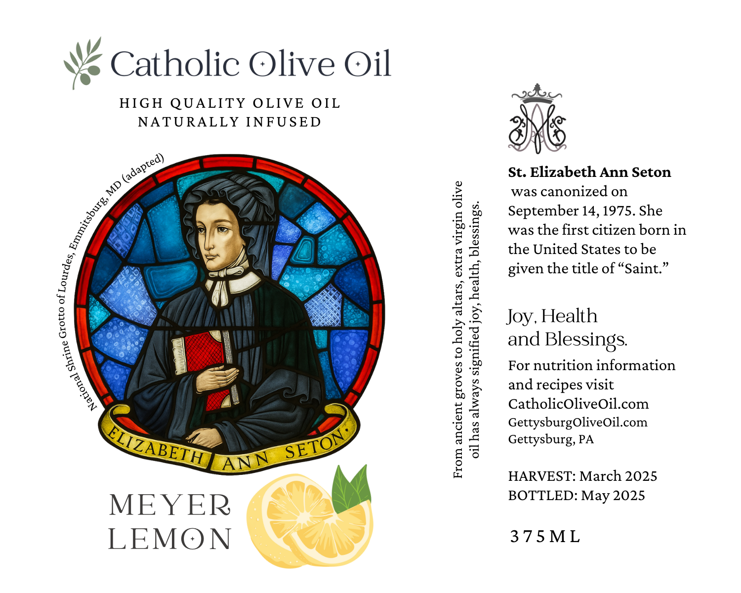 Mother Seton Meyer Lemon Olive Oil Label