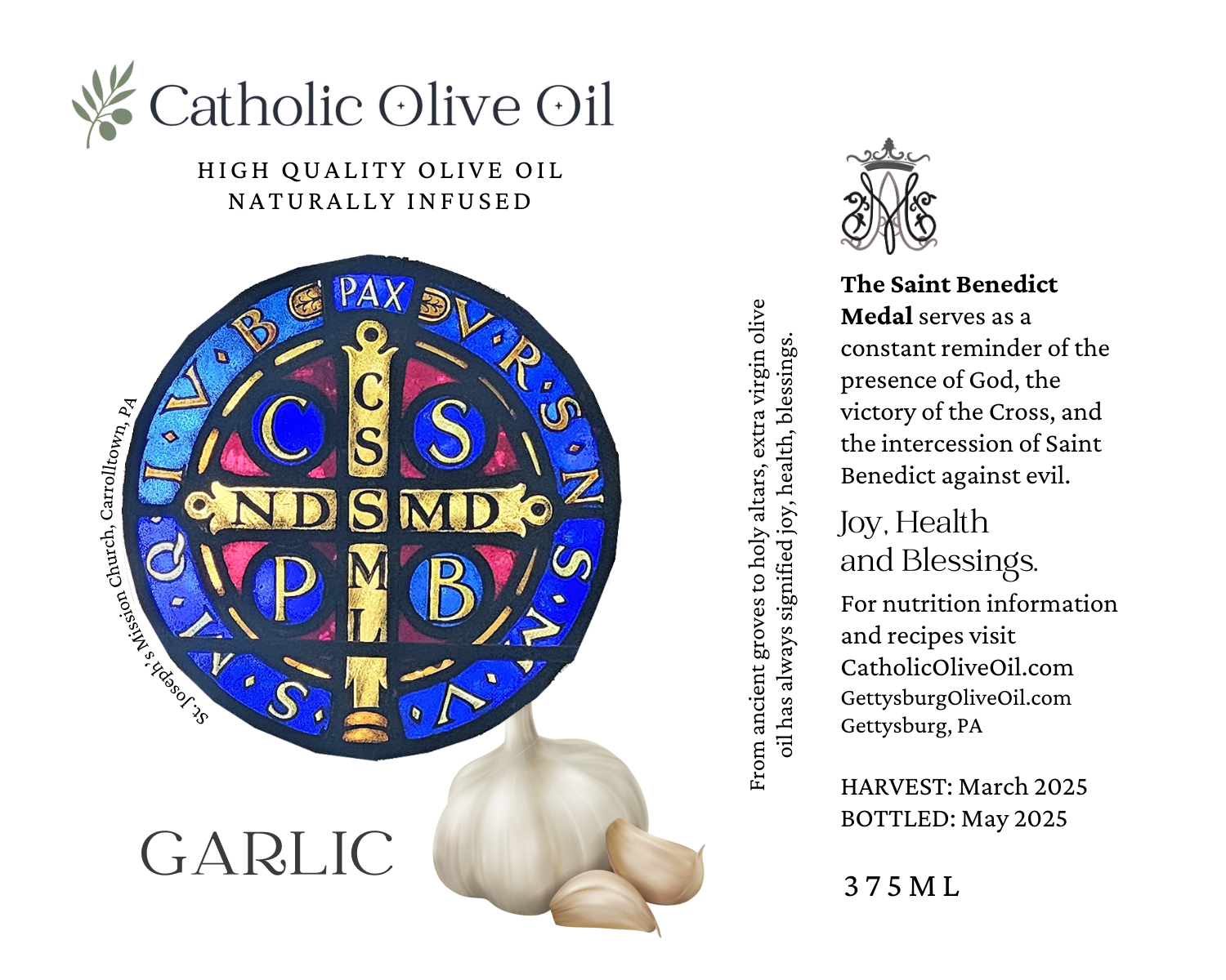 St. Benedict Garlic Olive Oil Label